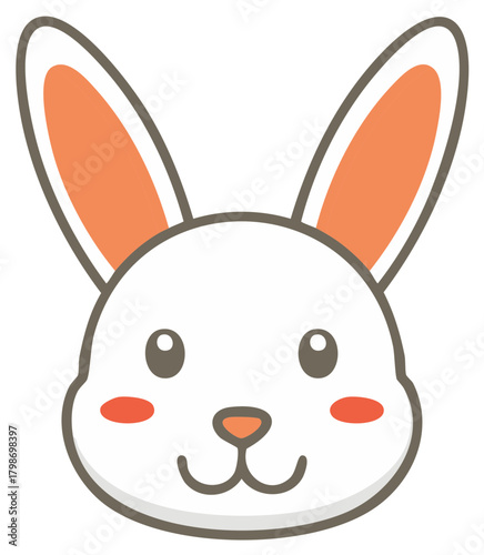 Cute cartoon rabbit face illustration. Happy white bunny with long ears and rosy cheeks.