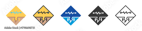 seismic hazard icon set multi style various collection