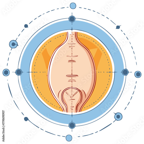 Abstract Illustration of Human Anatomy: Focus on the Abdomen, Stylized Drawing