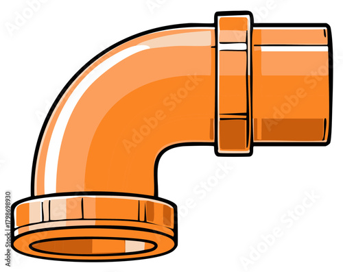 Orange pipe elbow joint construction vector illustration, water supply plumbing