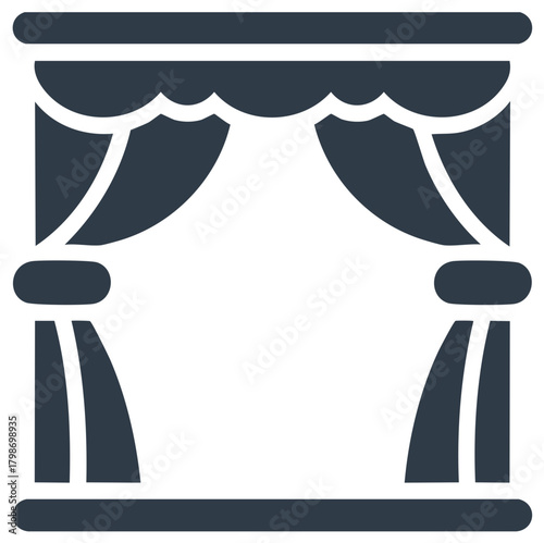 Theater stage with open curtains simple flat vector icon for a performance or show