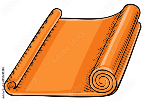 Rolled Orange Yoga Mat Illustration Isolated on White Background