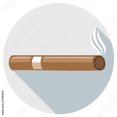 Stylized flat icon of a burning cigar with smoke rising in a circular frame