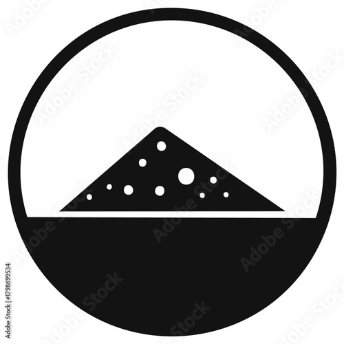 Geometric illustration of a cheese wedge inside of a circle, flat, simple.