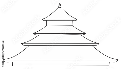 Simple line art illustration of a traditional multi tiered Asian temple roof