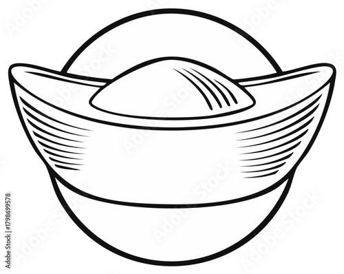 Vector illustration of a traditional gold ingot surrounded by circular frame.