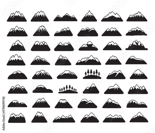 Mountain icons set vector illustration of mountains and nature