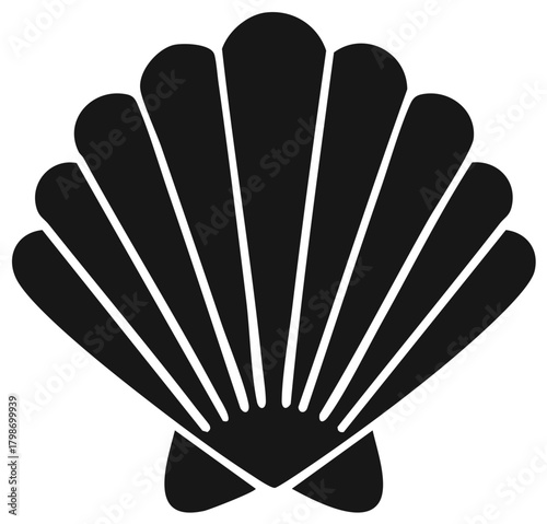 Elegant Black Silhouette of a Pecten Shell, Symbol of the Sea