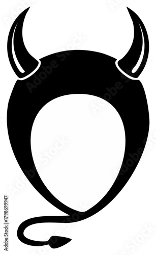 Devil Halloween Costume Cutout Horns Headband and Tail Simple Black Silhouette against a White Backdrop