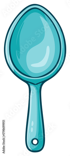 Cartoon Teal Kitchen Spoon Utensil with Handle Hole Isolated Graphic Illustration