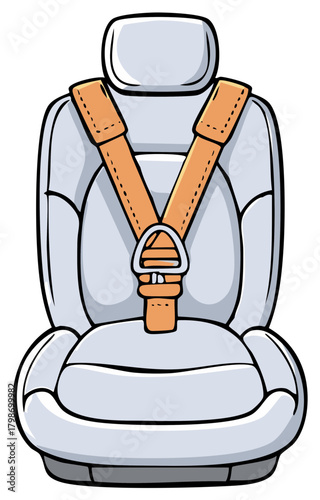 Cartoon Car Seat with Safety Harness Vector Illustration Graphic Design Element