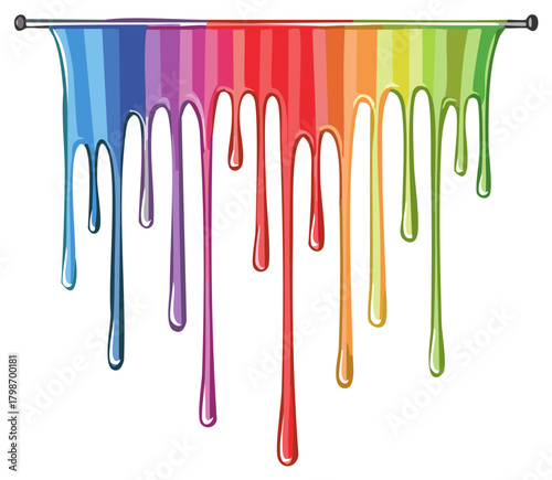 Colorful paint drips hanging from a horizontal rod abstract illustration