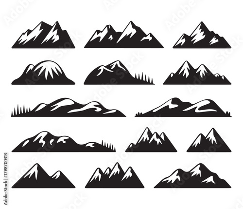 Mountain icons set vector illustration of mountains and nature