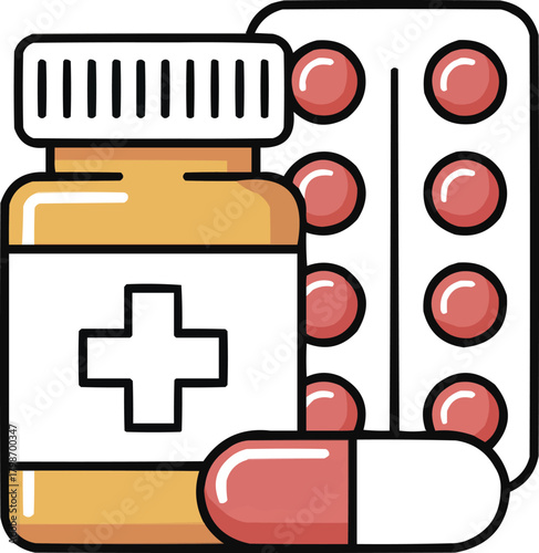 Pharmacy and Medicine Icon Set  Pill Bottle, Blister Pack, and CapsulePharmacy and Medicine Icon Set  Pill Bottle, Blister Pack, and Capsule
