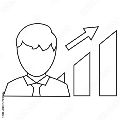 male employee performance improvement line icon