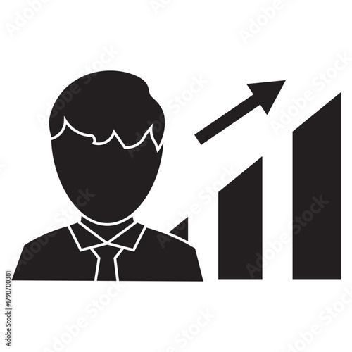 male employee performance improvement glyph icon