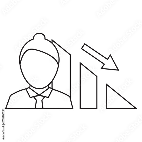 female employee performance decline line icon