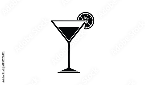 Minimalist black and white martini glass with lemon slice icon