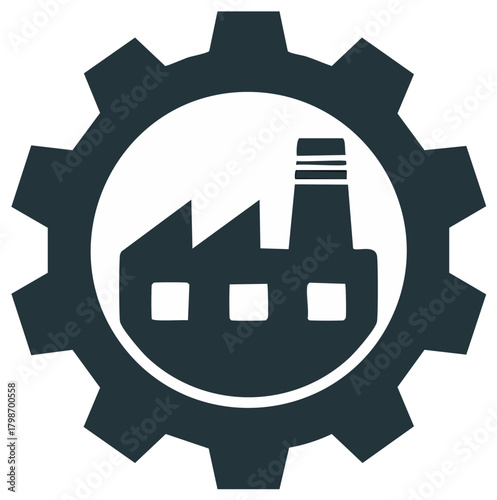 Factory in gear symbol of industrial production and manufacturing process illustration