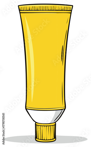 Yellow squeeze tube with ribbed cap, simple illustration