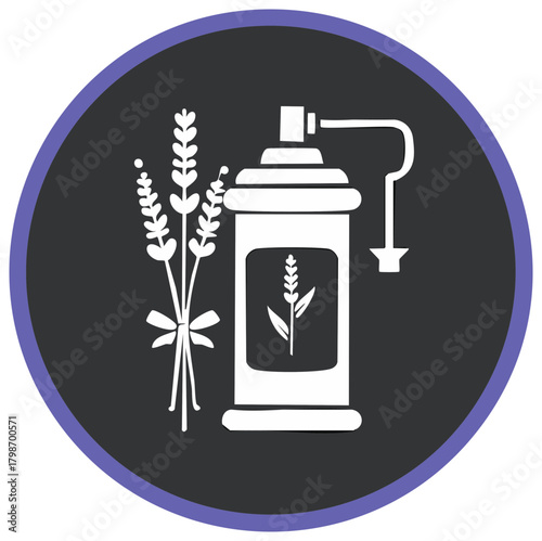 Lavender spray bottle icon design presents aromatic plants and aromatherapy essence in a calming nature infused vector design