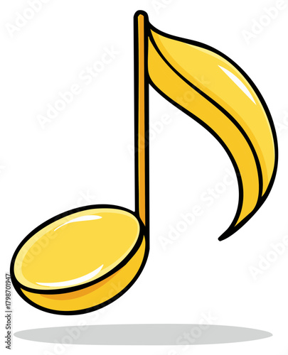 Cartoon eighth music note illustration on a white background for stock use