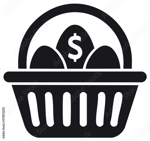 Basket with dollar sign eggs symbolizing investment savings and wealth growth concept
