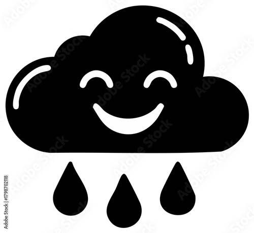 Happy cartoon cloud with raindrops falling symbolizing joy in rainy weather