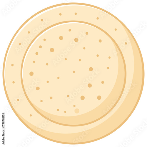Illustration of a plain wheat tortilla or flatbread with a round shape and tan color
