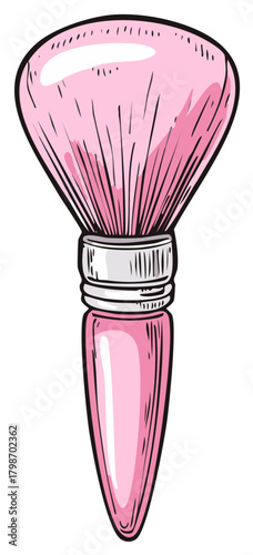 Pink makeup brush illustration. Cosmetic tool for applying powder, blush or foundation.