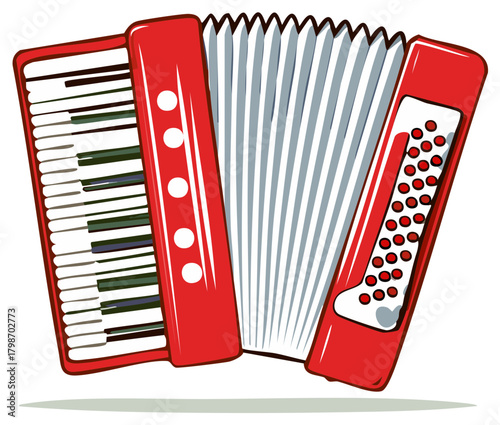 Red Accordion Illustration Isolated on White Background