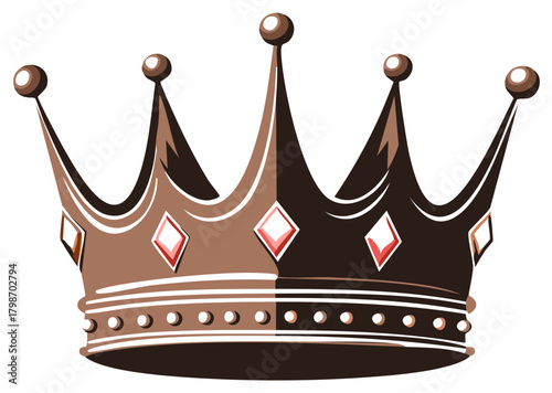 Stylized brown royal crown illustration with sparkling jewels and ornate details