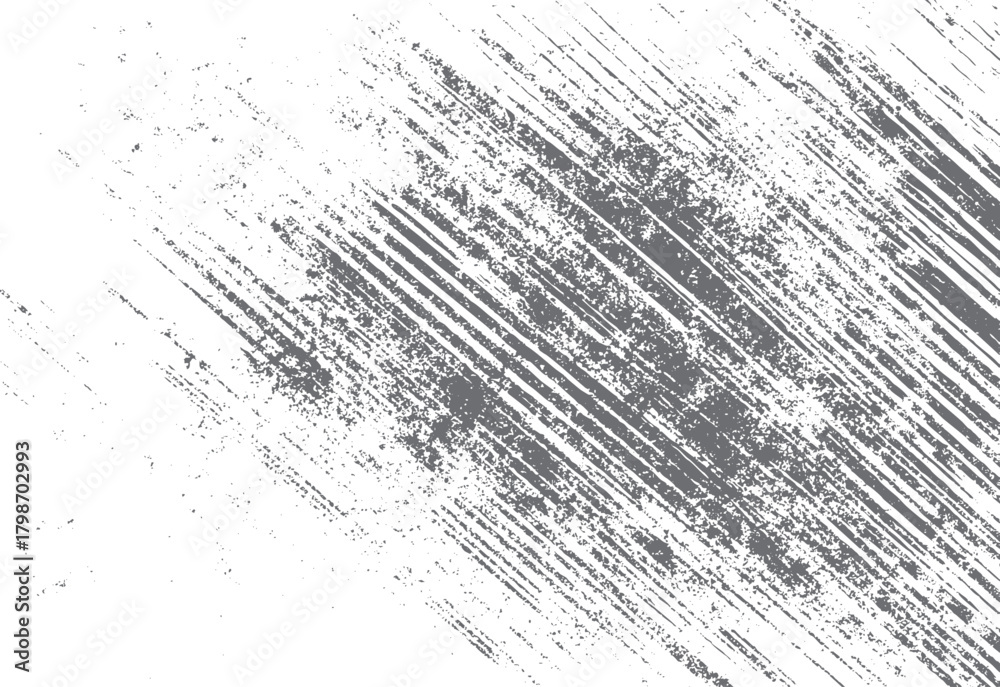 Fototapeta premium Grey distressed diagonal brush strokes and speckle texture on white background abstract graphic grunge