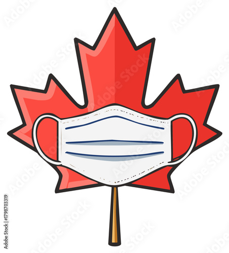 Canadian maple leaf wearing a protective face mask during pandemic vector illustration