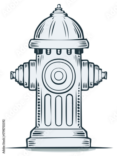 Classic Fire Hydrant Illustration with Hatching and Details in Vector Style