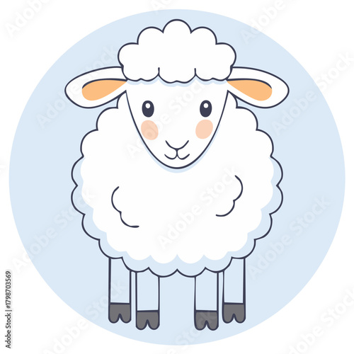 Cute sheep on blue background. Farm animal vector illustration for kids.