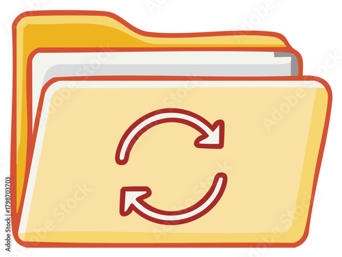Yellow File Folder with Red Refresh Sync Arrows Icon Illustration