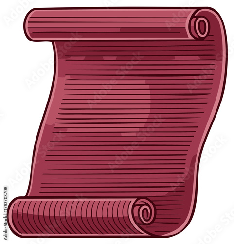 Antique red paper scroll with curled edges, a classic manuscript or parchment for a historical message.