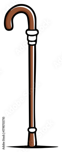 Brown Wooden Walking Cane Illustration Simple Graphic Design Mobility Aid Tool