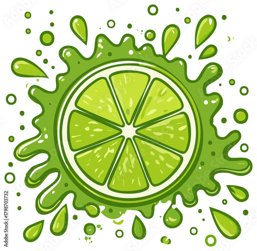 Vibrant Green Lime Slice Splashing with Refreshing Juice Drops