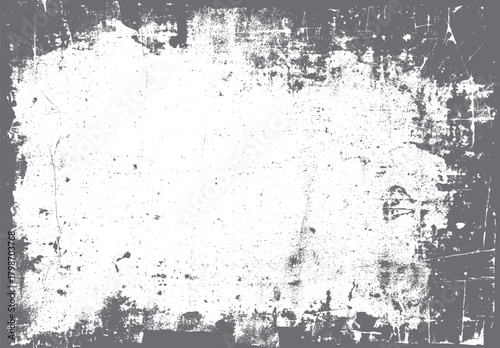 Grungy distressed grey and white textured background with rough edges and scattered marks grunge