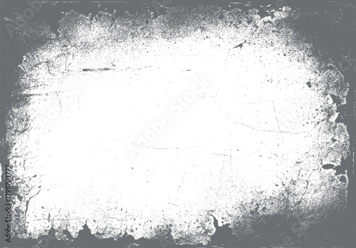 Grayscale distressed textured background with rough edges and scattered speckles creating a vintage or aged effect