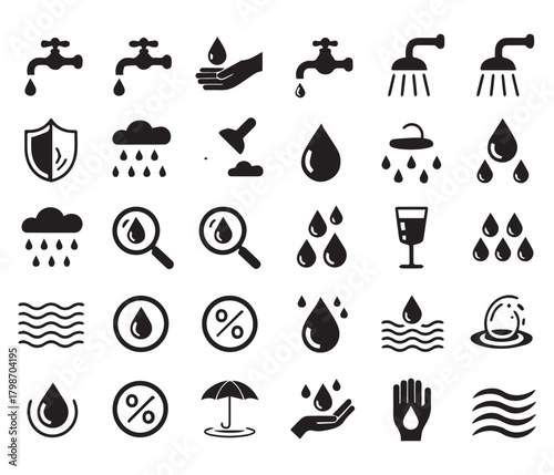 Water icons set with drops vector collection