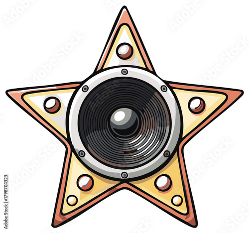 Stylized Star-Shaped Speaker with Retro Design and Spotlight Elements