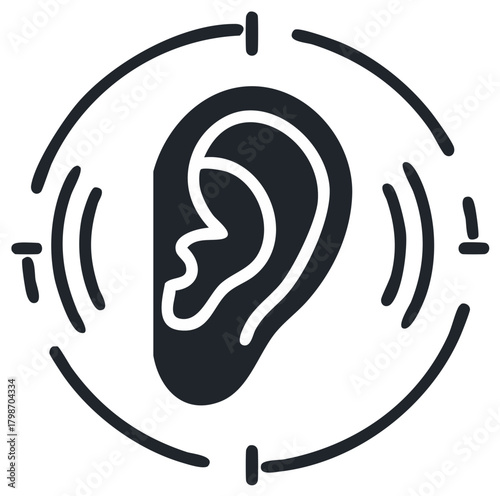 Ear Hearing Sound Waves Icon Human Anatomy Sensory Perception Senses Graphic