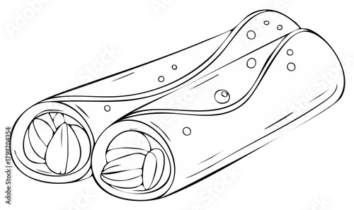 Outline illustration of two rolled tortillas or wraps with filling.