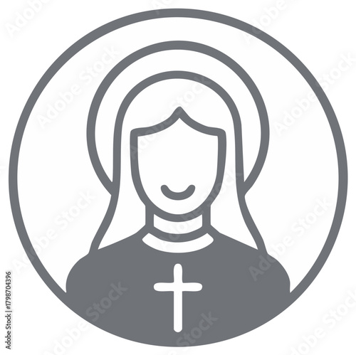 Religious icon of a woman with a halo and cross symbol, representing faith