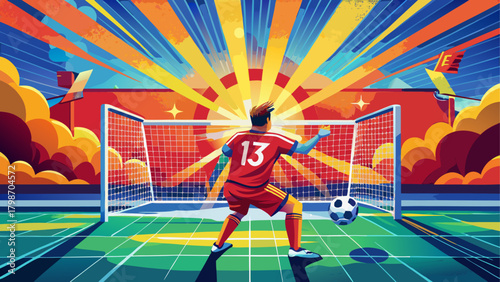 Soccer player kicking ball towards the goal