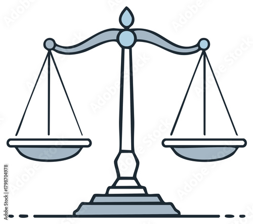 Balanced scales of justice line art icon symbolizing law, fairness, and the legal system