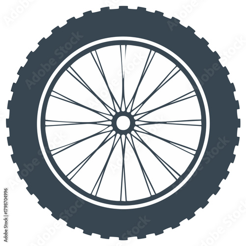 Dark Gray Bike Tire with Spokes Illustration Single Object Isolated on White Background